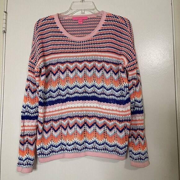 Lilly Pulitzer Multicolor Textured Chevron Crochet Stripe Samora Sweater medium - Picture 1 of 4